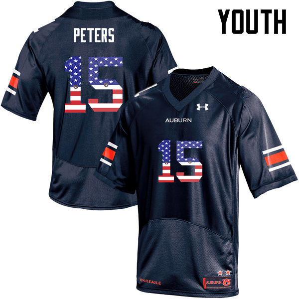 Youth #15 Jordyn Peters Auburn Tigers USA Flag Fashion College Football Jerseys-Navy - Click Image to Close
